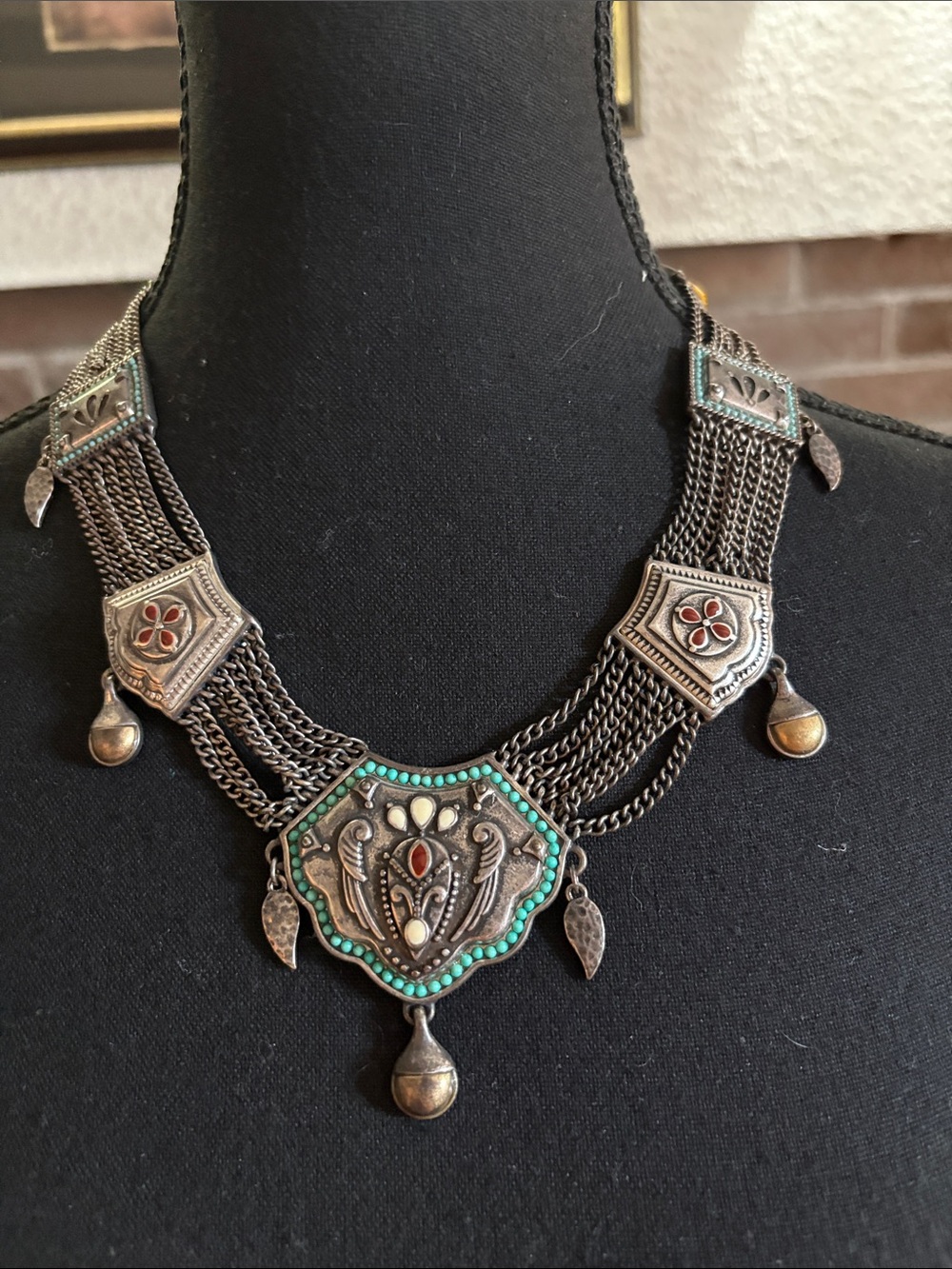 Lucky Brand Silver-Tone multi- Necklace with Turquoise and Red 
Accents